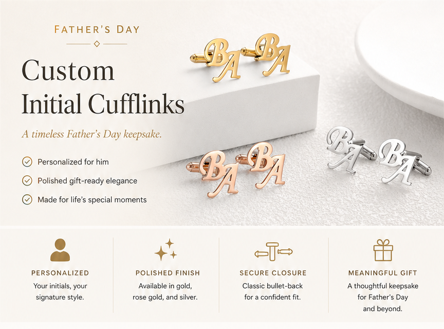 Personalized Initial Cufflinks | Custom Engraved Cufflinks for Men, Perfect Father's Day Gift