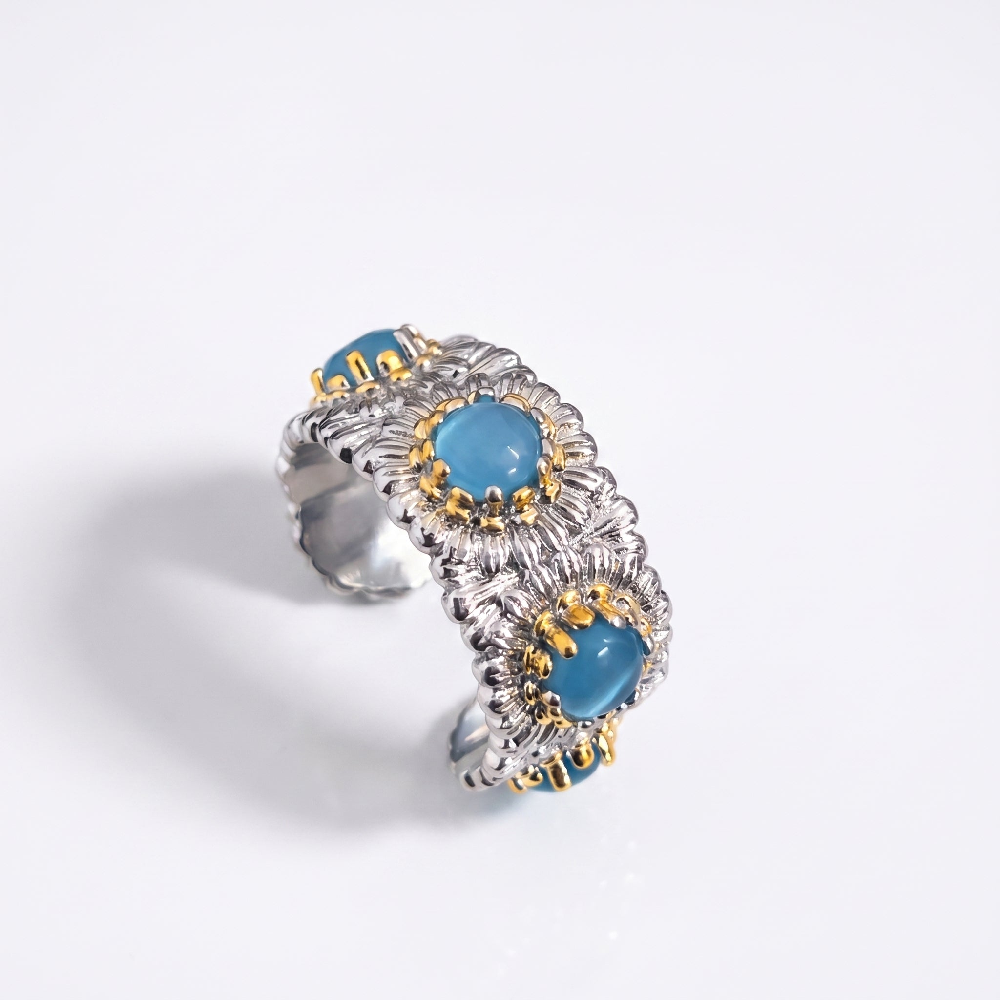 Floral Radiance | Artisan Two-Tone Cat’s Eye & Sunflower Statement Ring
