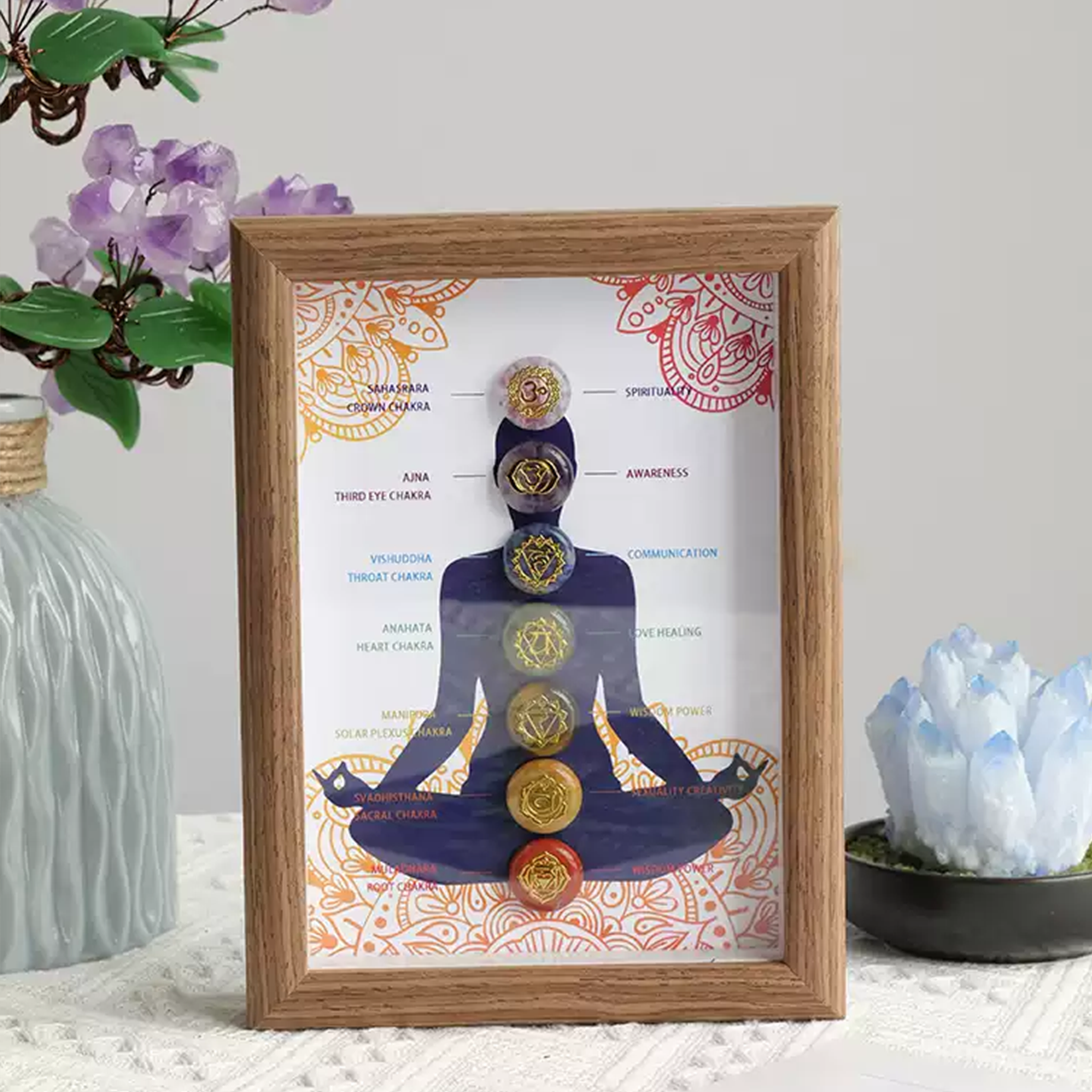 Chakra Harmonie | 7 Chakra Kristall Meditationsrahmen – Reiki-aufgeladene spirituelle Wandkunst