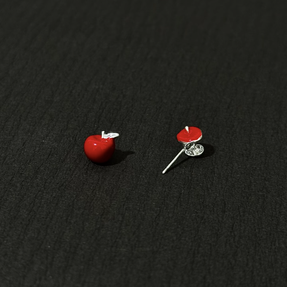 The Forbidden Bite | Asymmetric Red Apple & Core Stud Earrings – Playful Fall Festival Accessory