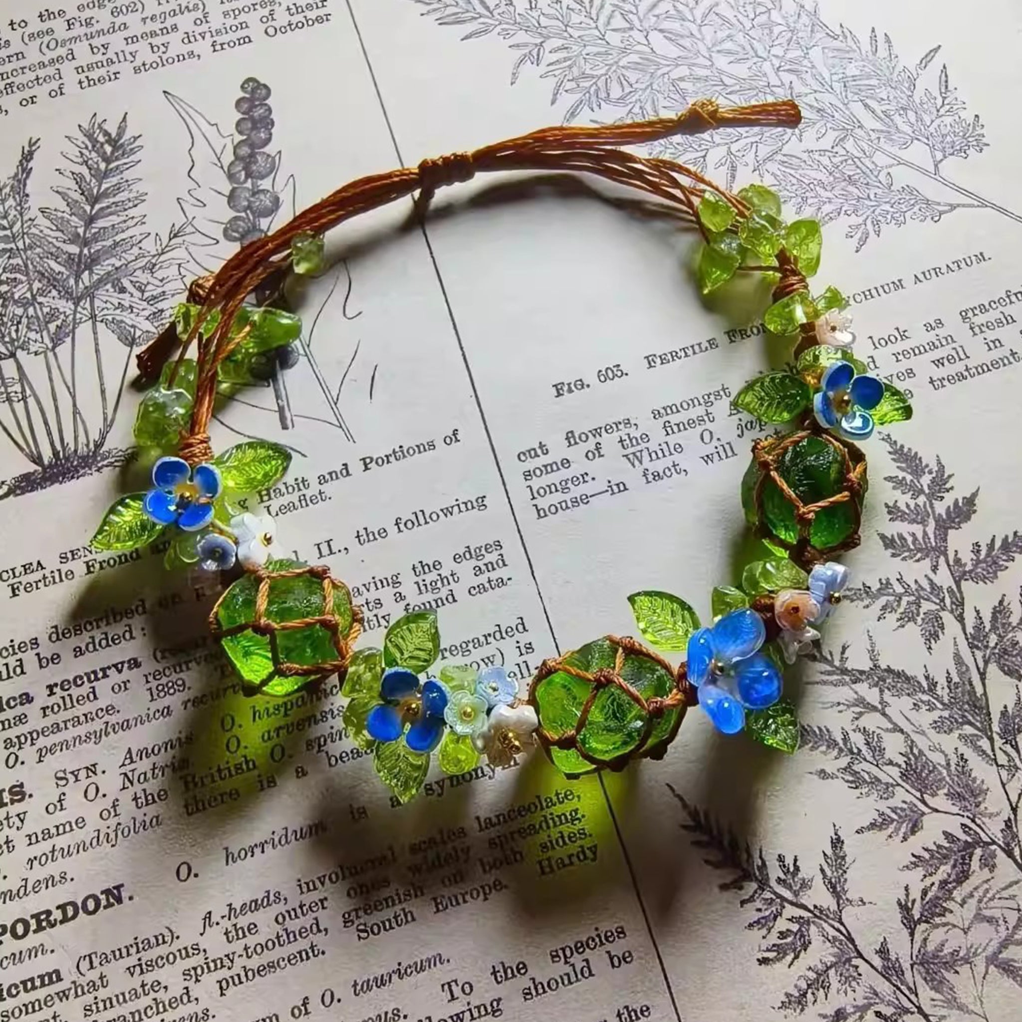 green healing stone bracelet bohemian fairy-core accessory