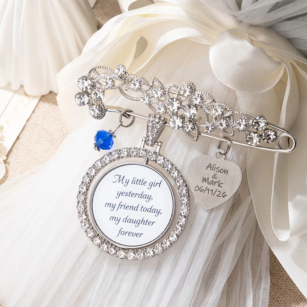 Today a Beautiful Bride Tomorrow a Loving Wife Always My Wonderful Daughter -- Personalized Engraved Bouquet Charm Pin Brooch