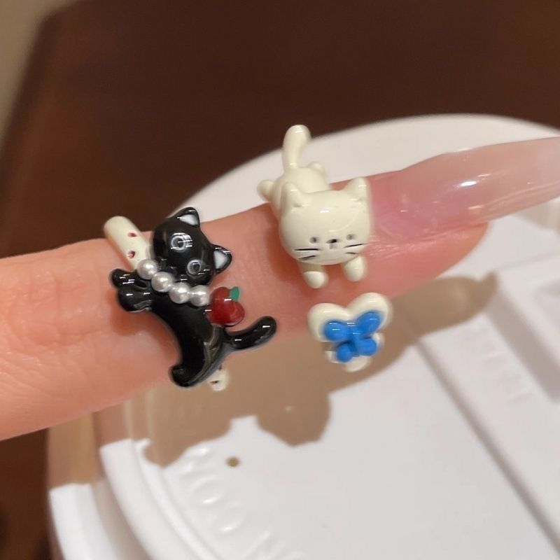 Meow & Forever | Cute Black & White Cat Enamel Stacking Ring