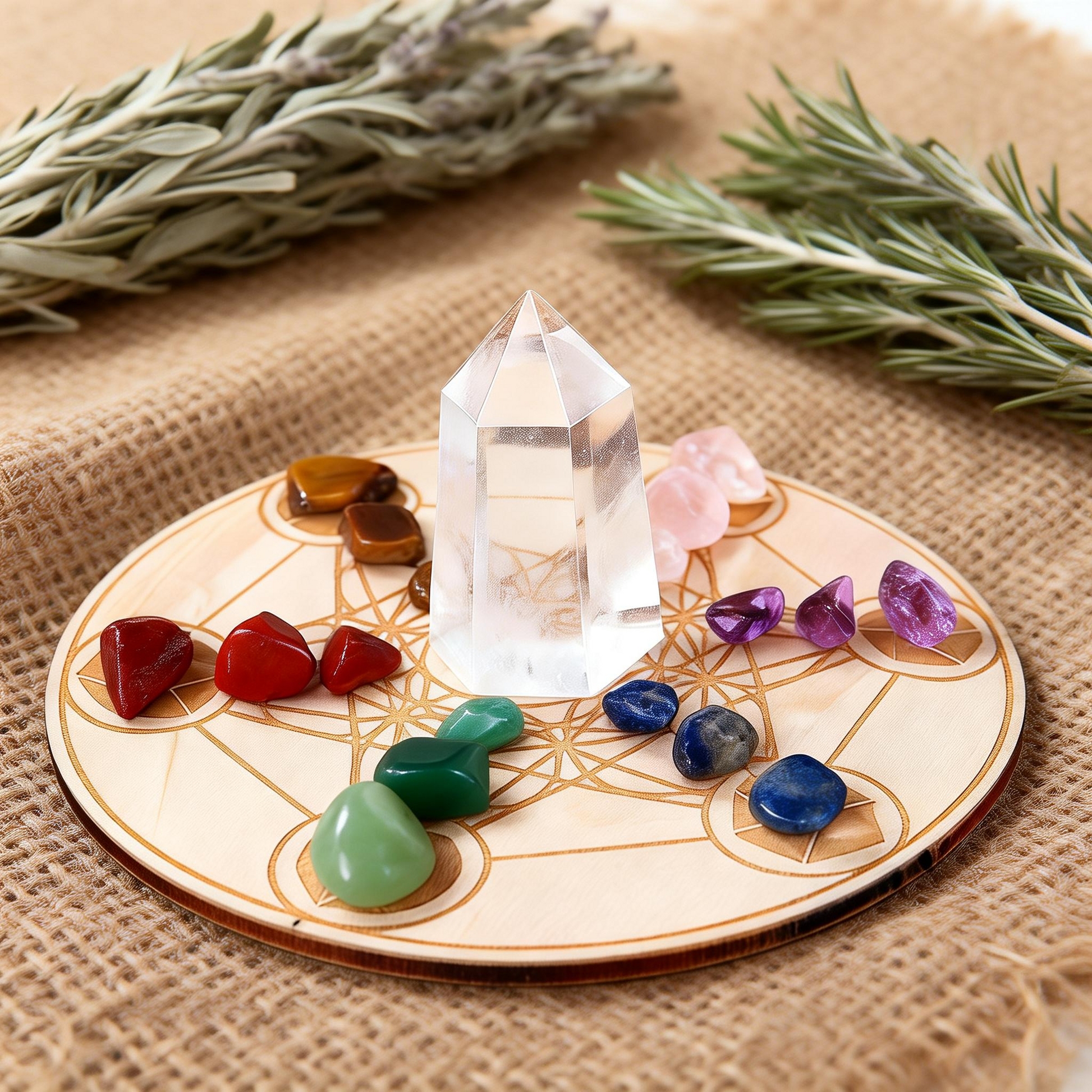 Chakra healing kit, crystal grid set, spiritual altar decor, Reiki energy balancing, meditation altar accessories, 7-stone chakra set