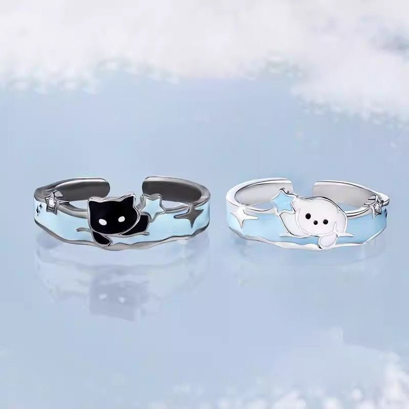 Celestial Companions | Cat & Dog Matching Couple Rings