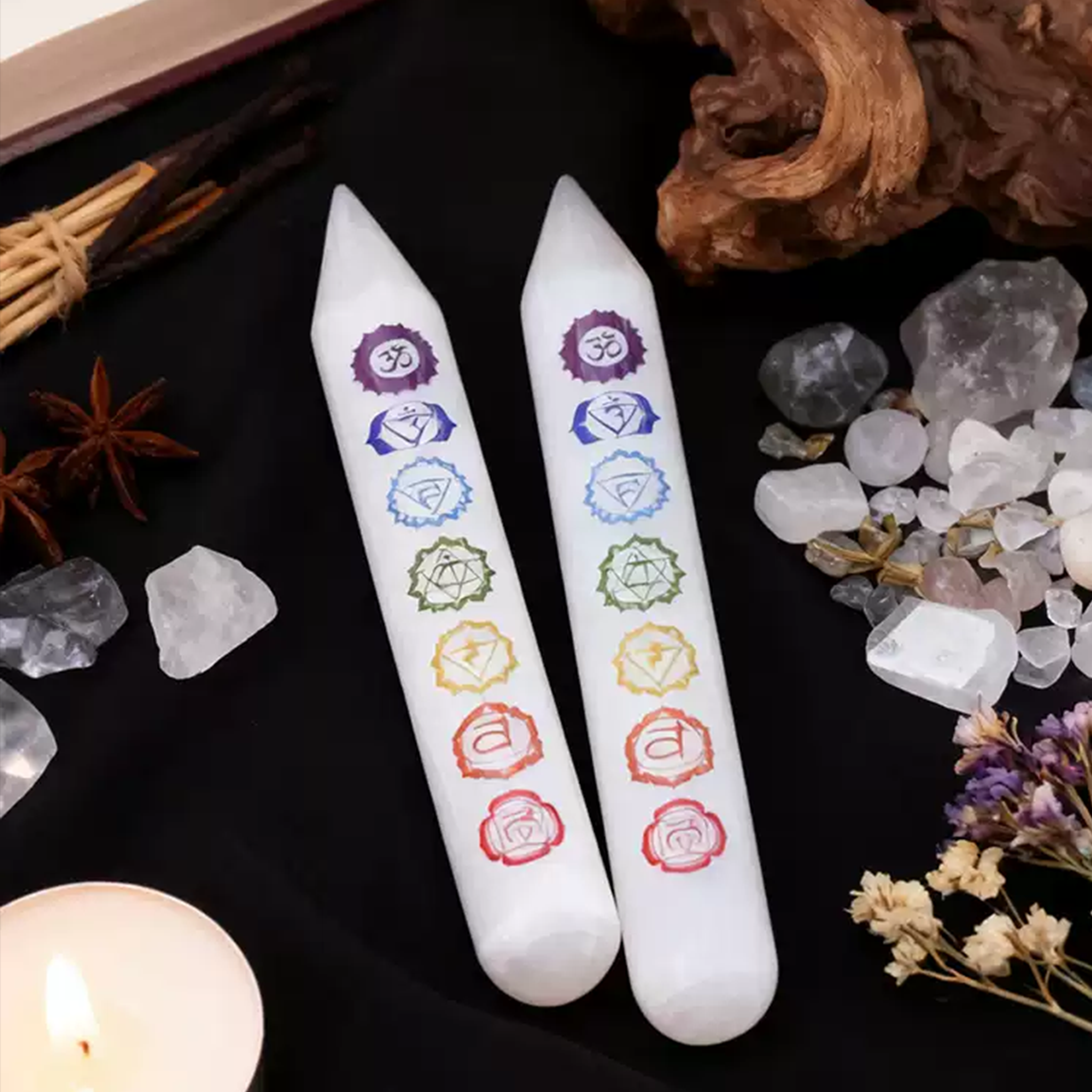 Der Energy Tuner | 7 Chakra Selenit-Ladezauberstab – Reiki-geladener Meditations- und Heilungsstab