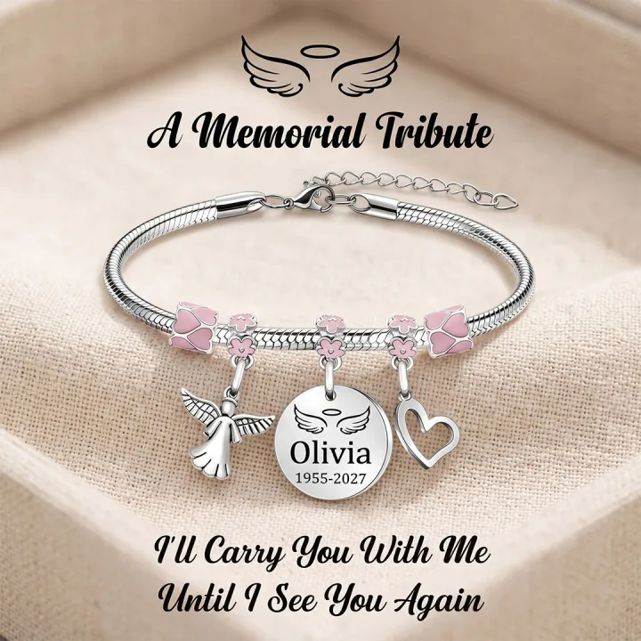I'm Always With You, Personalized Angel Charm Memorial Bracelet