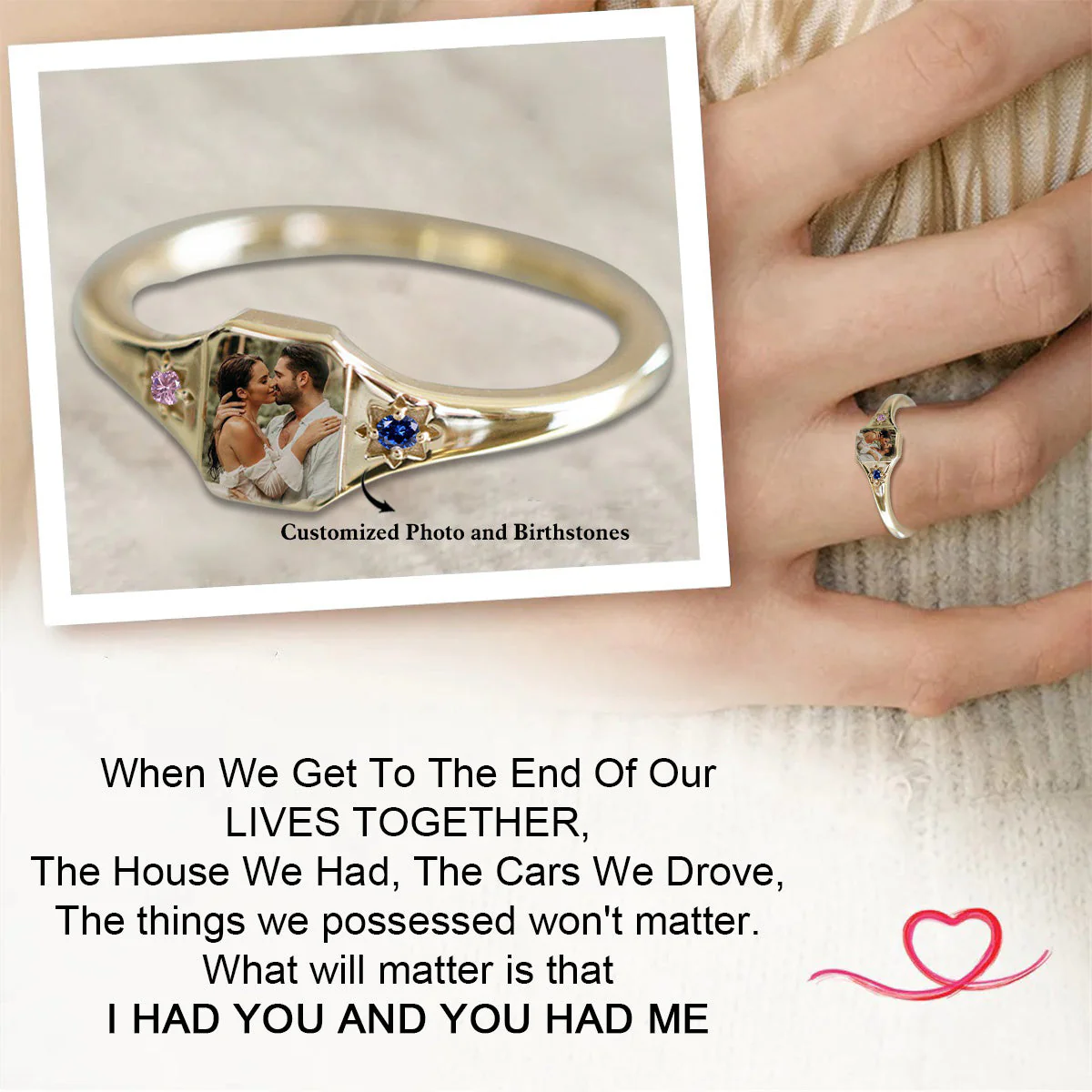 Personalized Photo Birthstone Custom Ring
