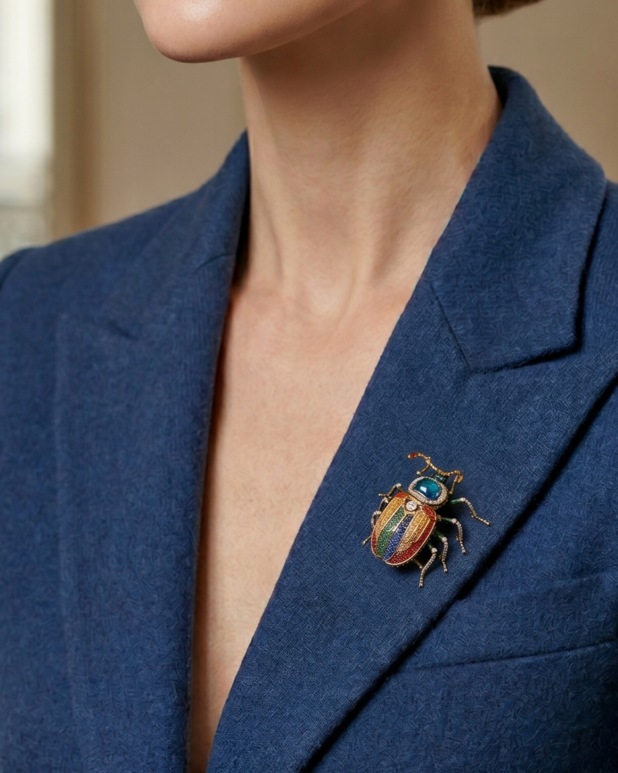 Siberian Sparkle: Artisan Handmade Rhinestone Beetle Brooch | Original Design Insect Pin