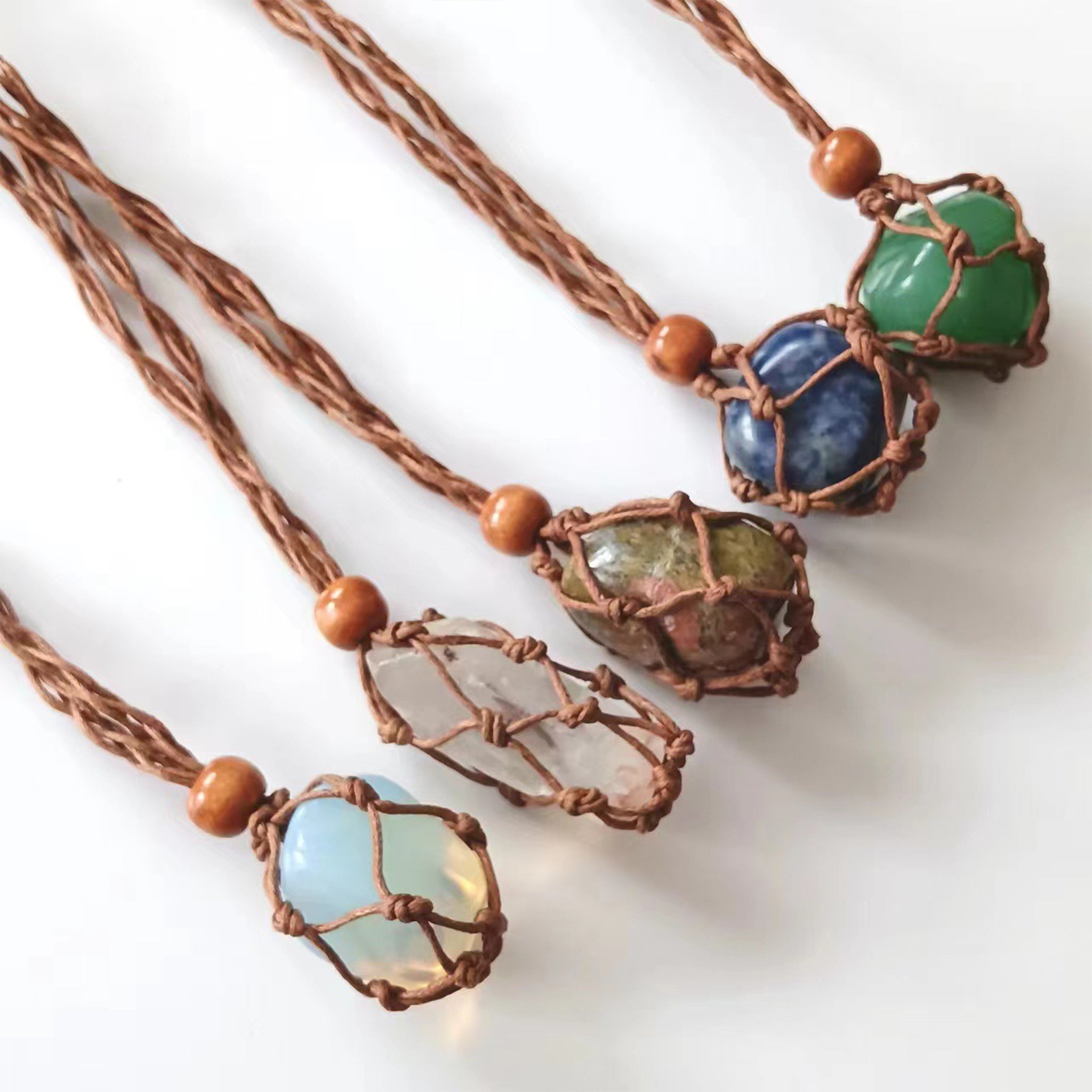 Boho Crystal Necklace, Macrame Healing Pendant, Raw Crystal Jewelry, Adjustable Crystal Choker