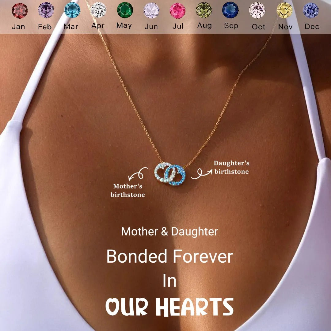 Mother & Daughter Linking Hearts Circle Birthstone Necklace