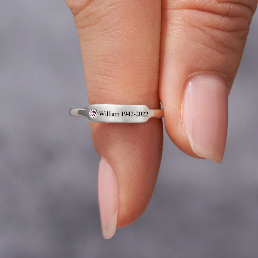 FOR MEMORIAL - PERSONALIZED NAME & BIRTHSTONE RING