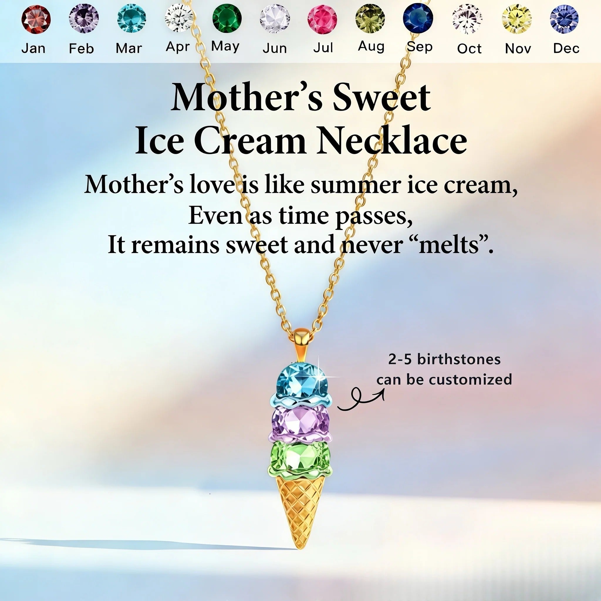Mother's Sweet Ice Cream Custom Birthstones Necklace